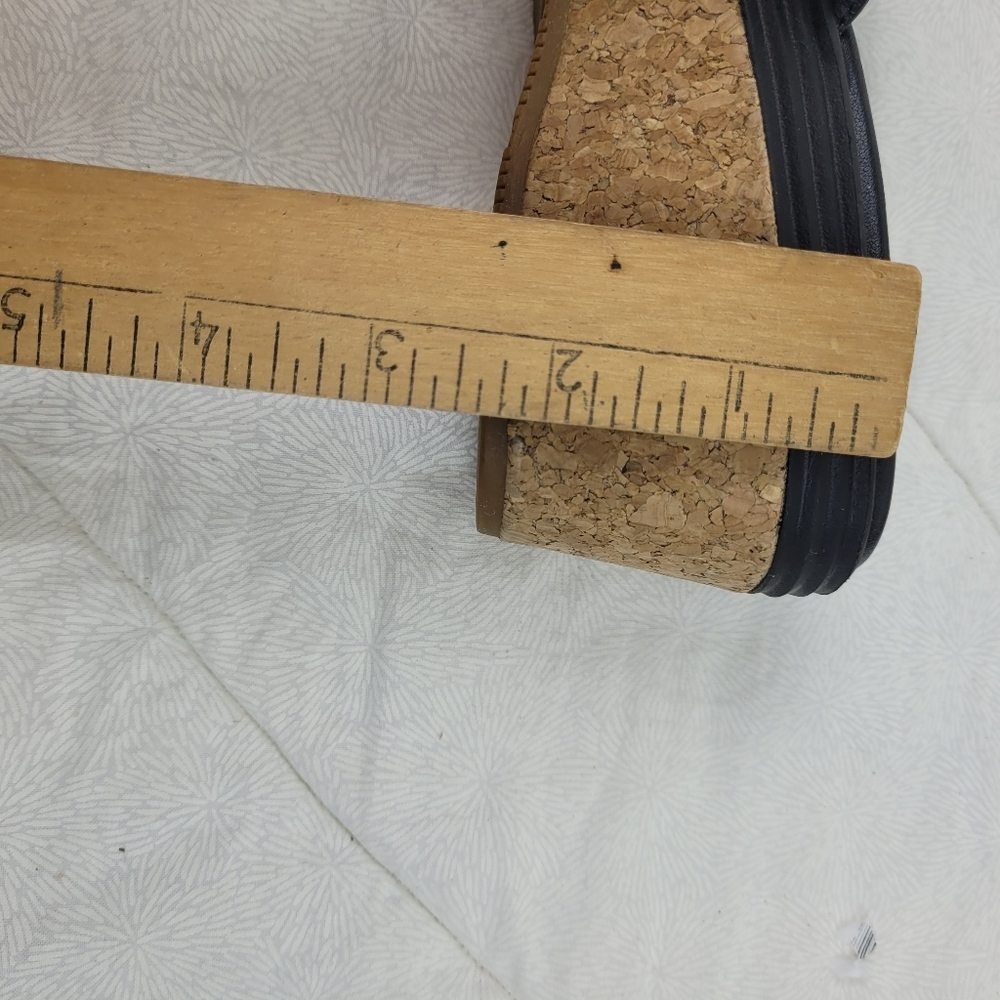 Cole Haan black leather cross design wedge sandals cork platform heel minimal 6 - Picture 11 of 12